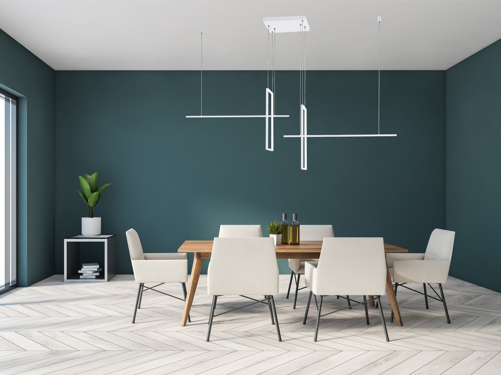 TRIO LED Pendelleuchte, Dimmfunktion, LED fest integriert, Warmweiß bis Neutralweiß, groß-e Designer Lampe-n hängend für übern Esstisch, 200cm, Schwarz