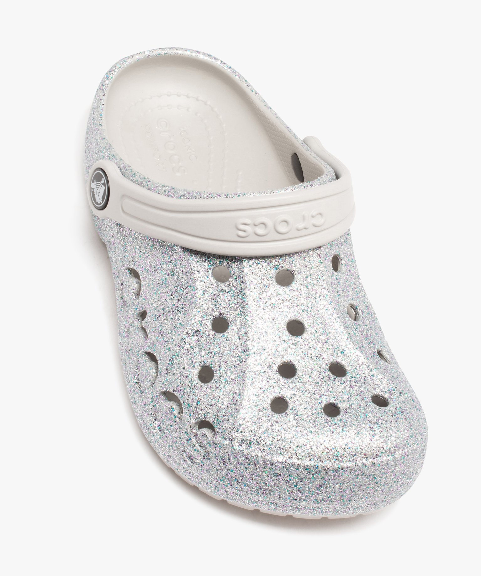 Sabots souples fille dessus perforé à paillettes - Crocs argent | GEMO