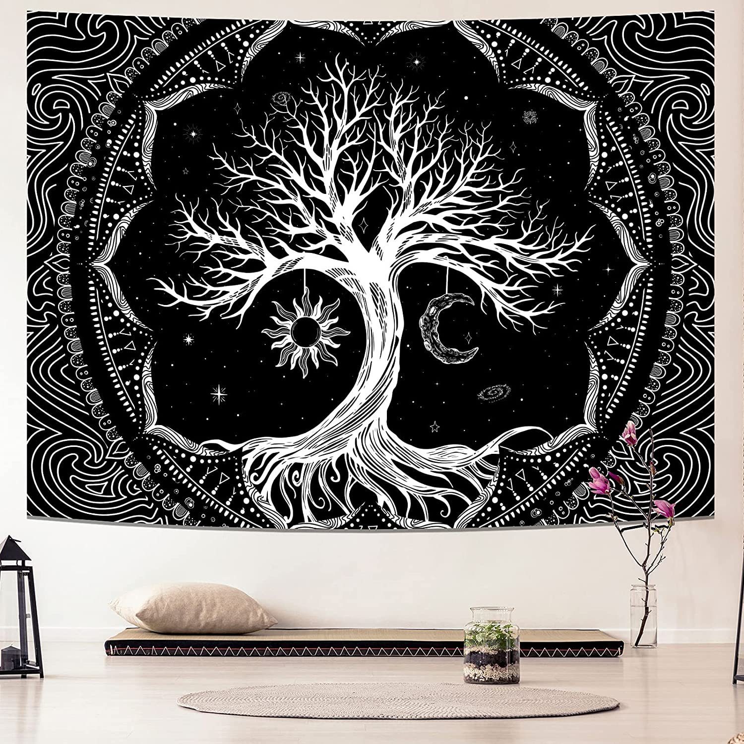 Wandteppich Baum des Lebens Tapisserie 150*130CM Trippy Mandala Wandteppich, Vaxiuja