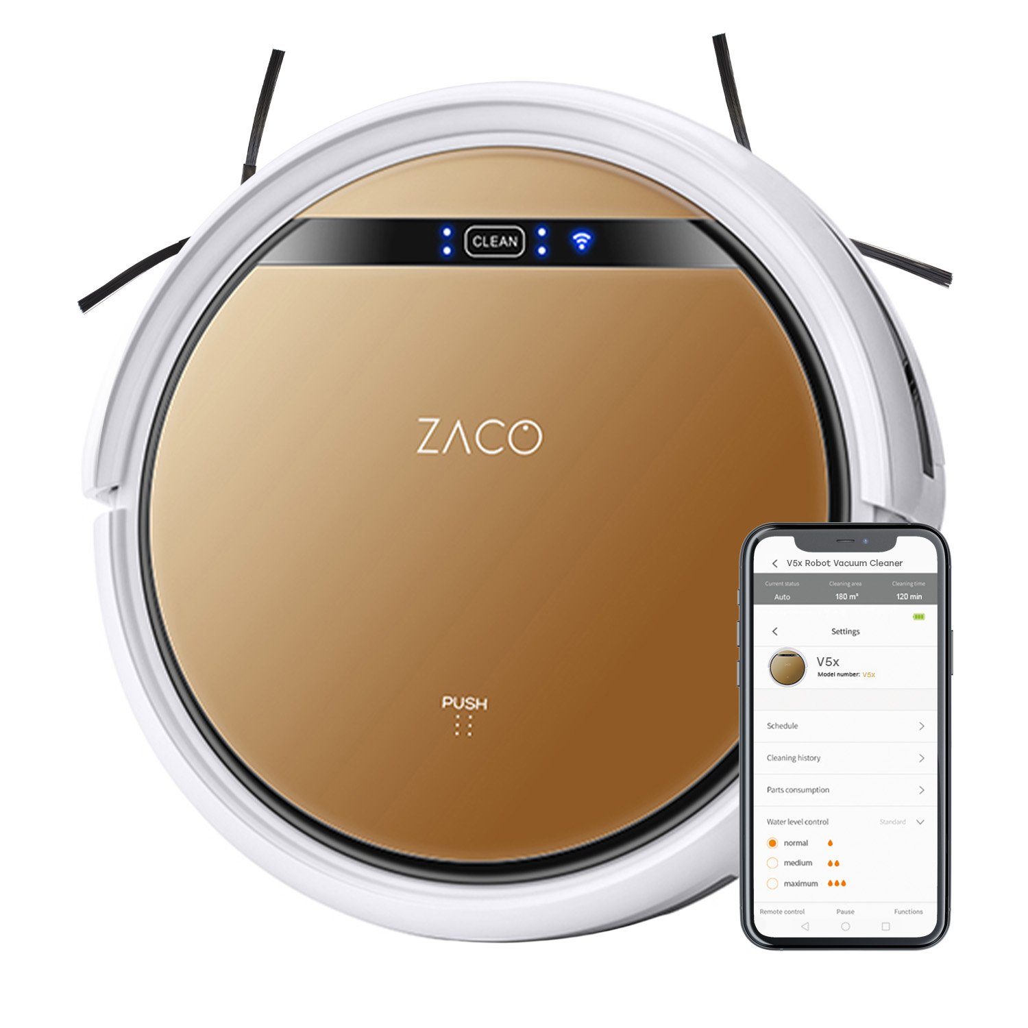 ZACO Nass-Trocken-Saugroboter V5x, 22 W, beutellos, mit Wischfunktion, App, Alexa Sprachsteuerung, Tierhaar, Timer, leise