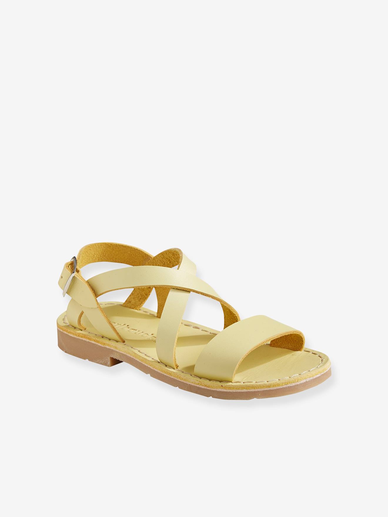 Sandales cuir tannage végétal fille jaune
