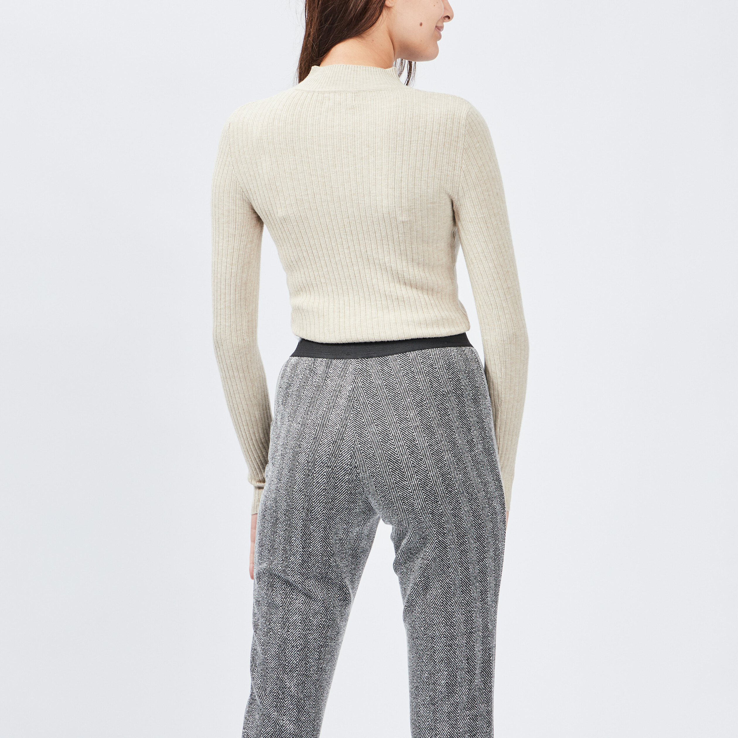 Pull côtelé col montant beige femme | La Halle