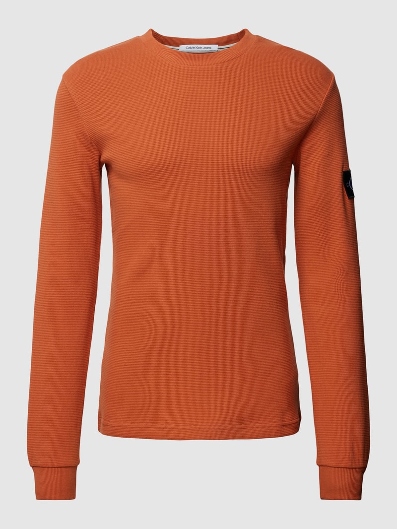 Longsleeve aus Baumwolle mit Strukturmuster Modell 'WAFFLE' in mittelbraun