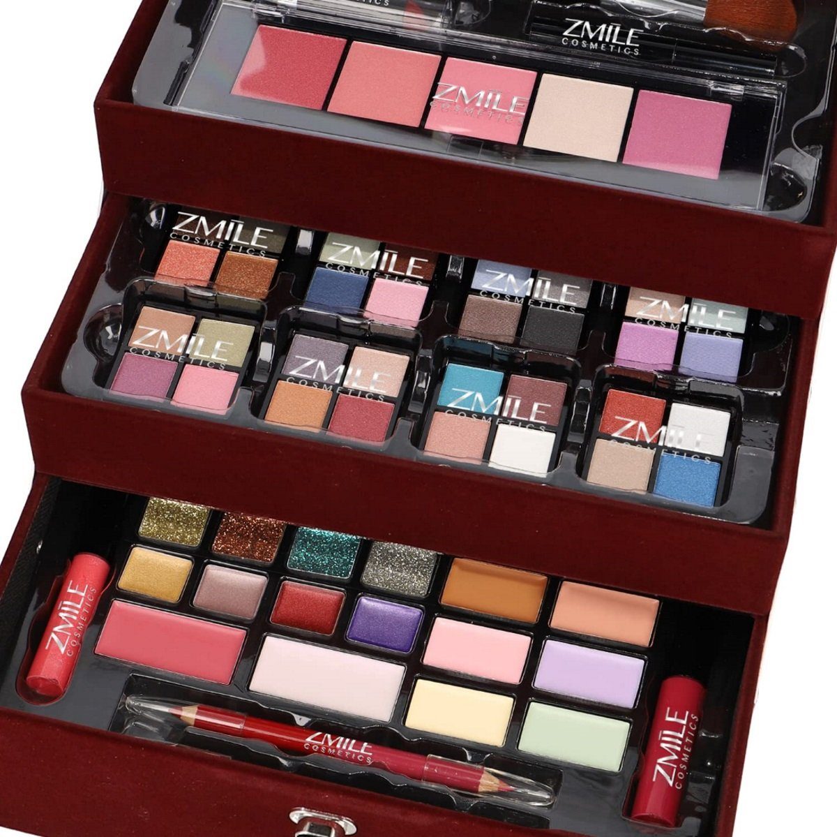 ZMILE COSMETICS Schmink-Koffer Schminkkoffer Beauty Case Velvety Dark Berry Set Vegan 74 teilig