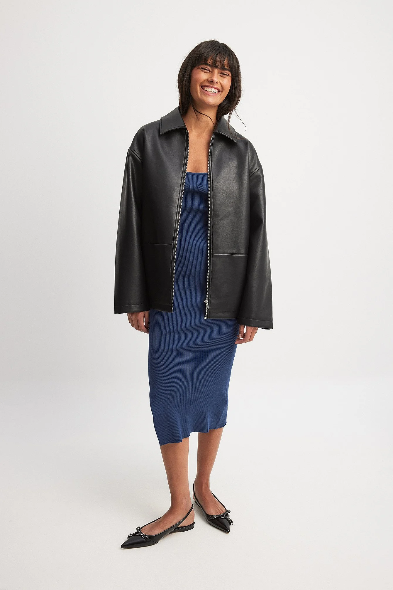 Midikleid Kleid mit Schlitz und U-Ausschnitt