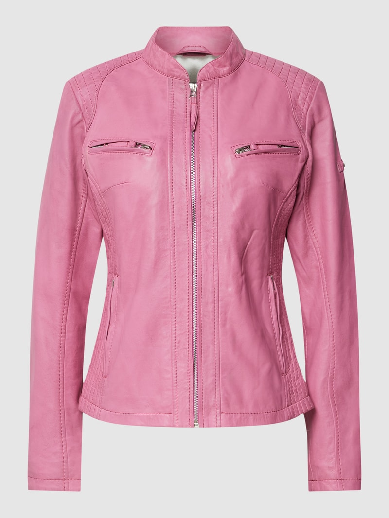 Lederjacke mit Reißverschlusstaschen in pink
