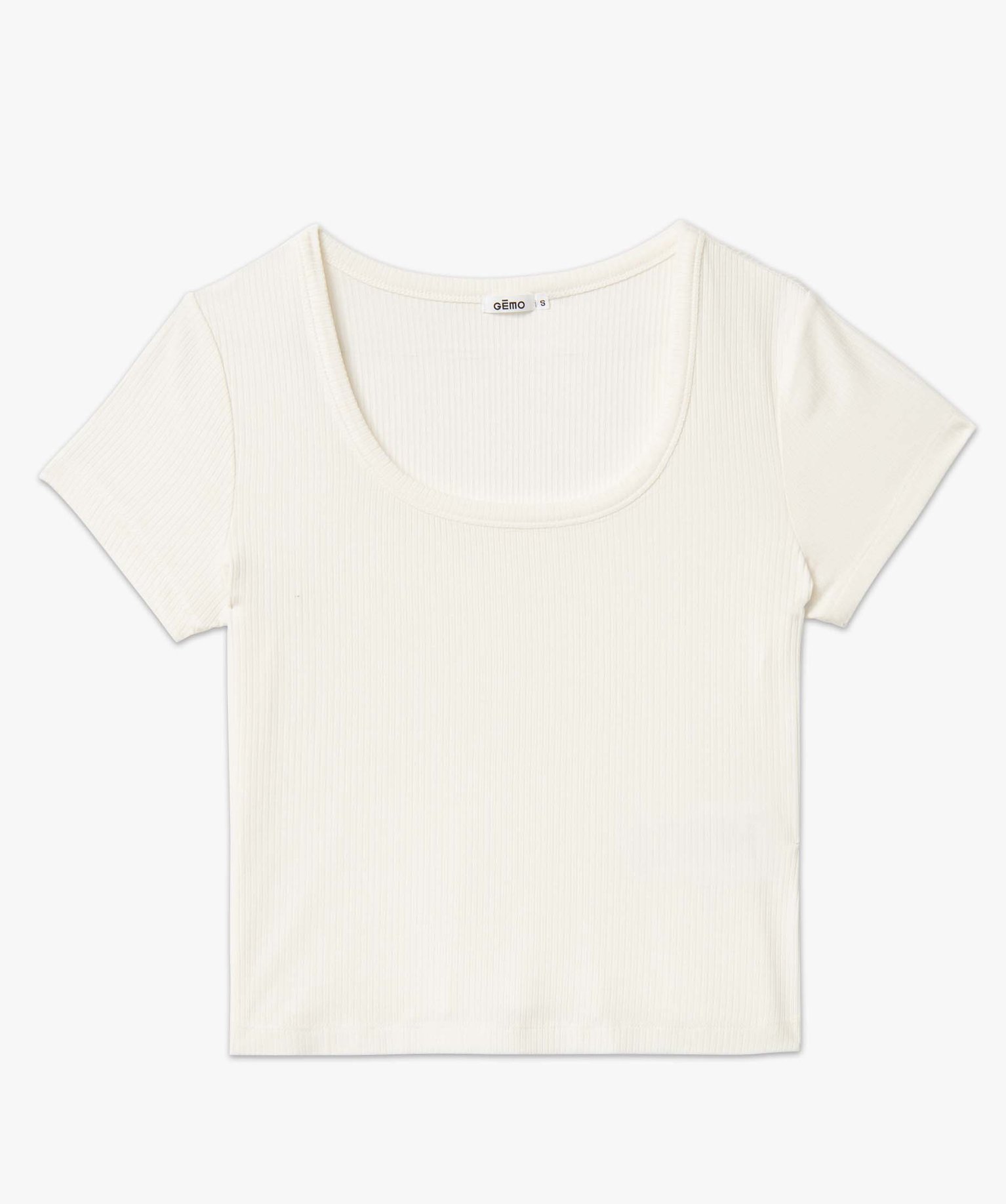 Tee-shirt femme en maille ctelée coupe courte ecru | GEMO