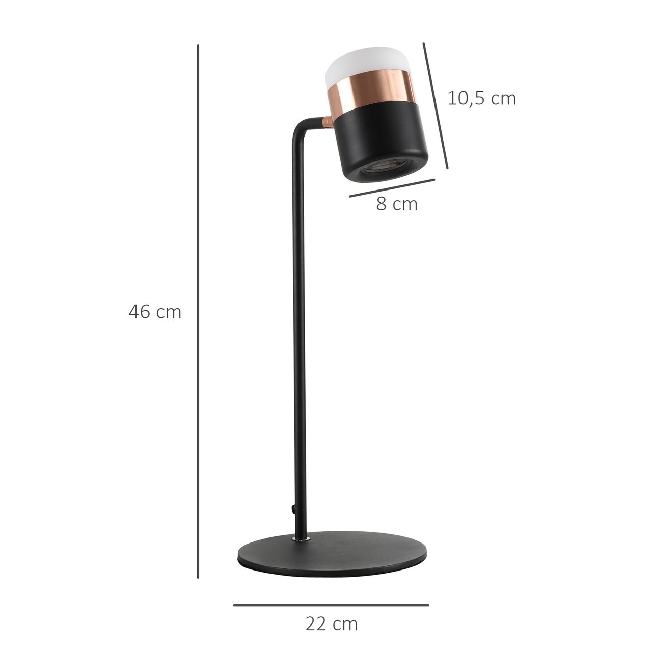 HOMCOM Tischlampe Nachttischlampe Tischleuchte LED 90° verstellbar Industrial Stil Metall Schwarz Gold 27 x 24 x 51 cm