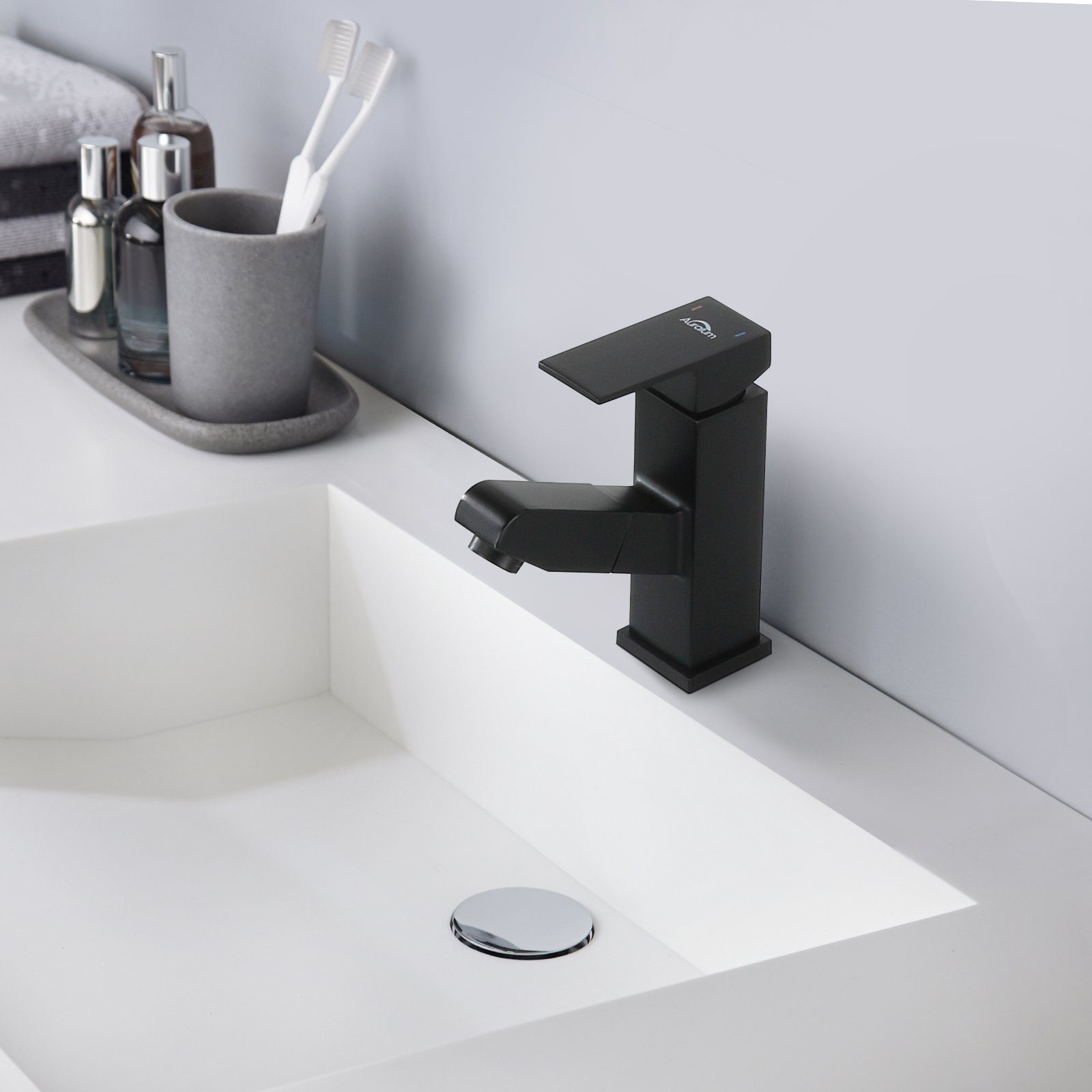 Auralum Waschtischarmatur Badarmatur Waschbecken Wasserhahn mit Ausziehbar Brause Schwarz