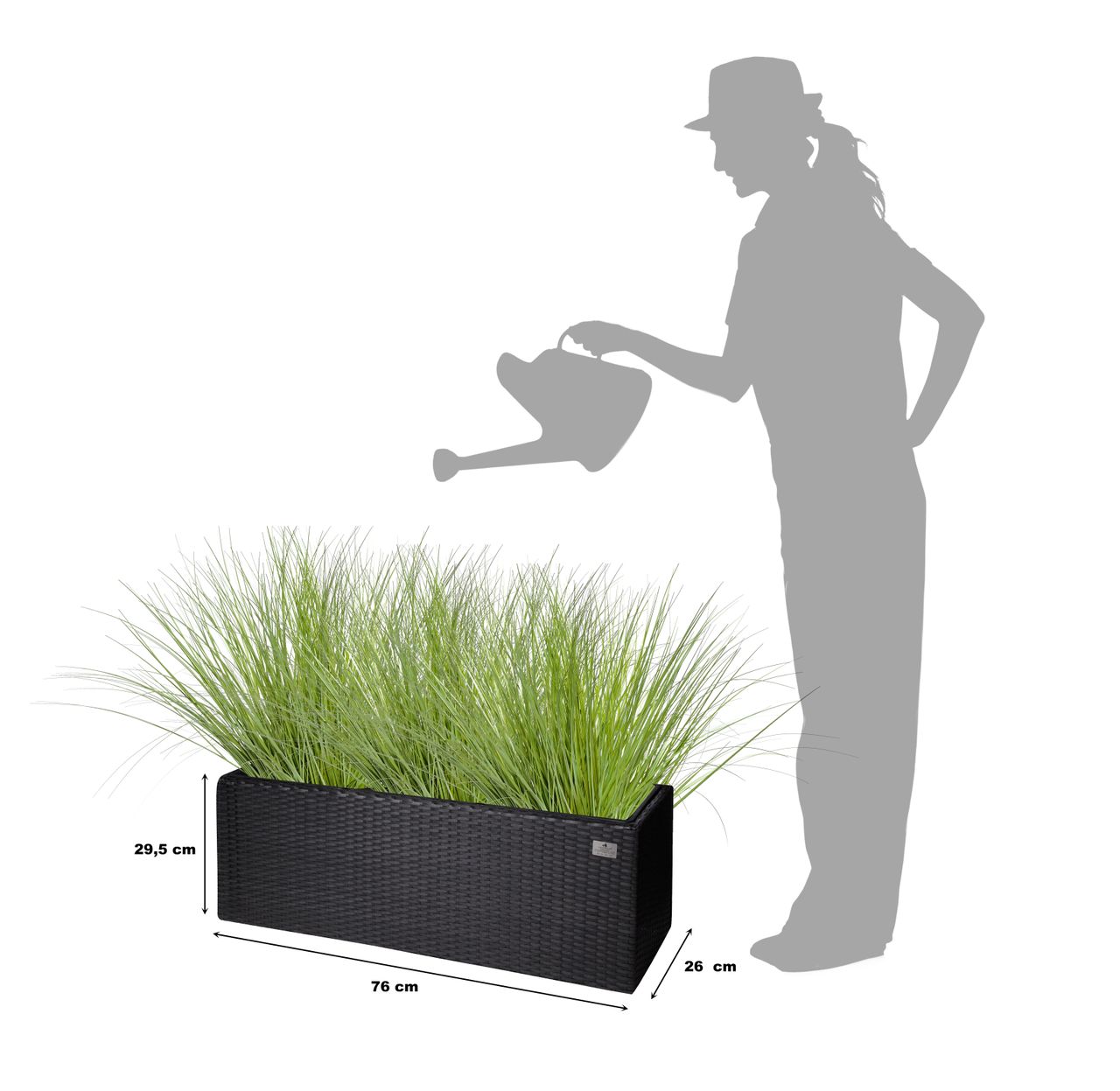 Weles Pflanzkübel Polyrattan 76 x 26 x 29,5 cm, für Innen und Außen, Kunststoffeinsatz, anthrazit
