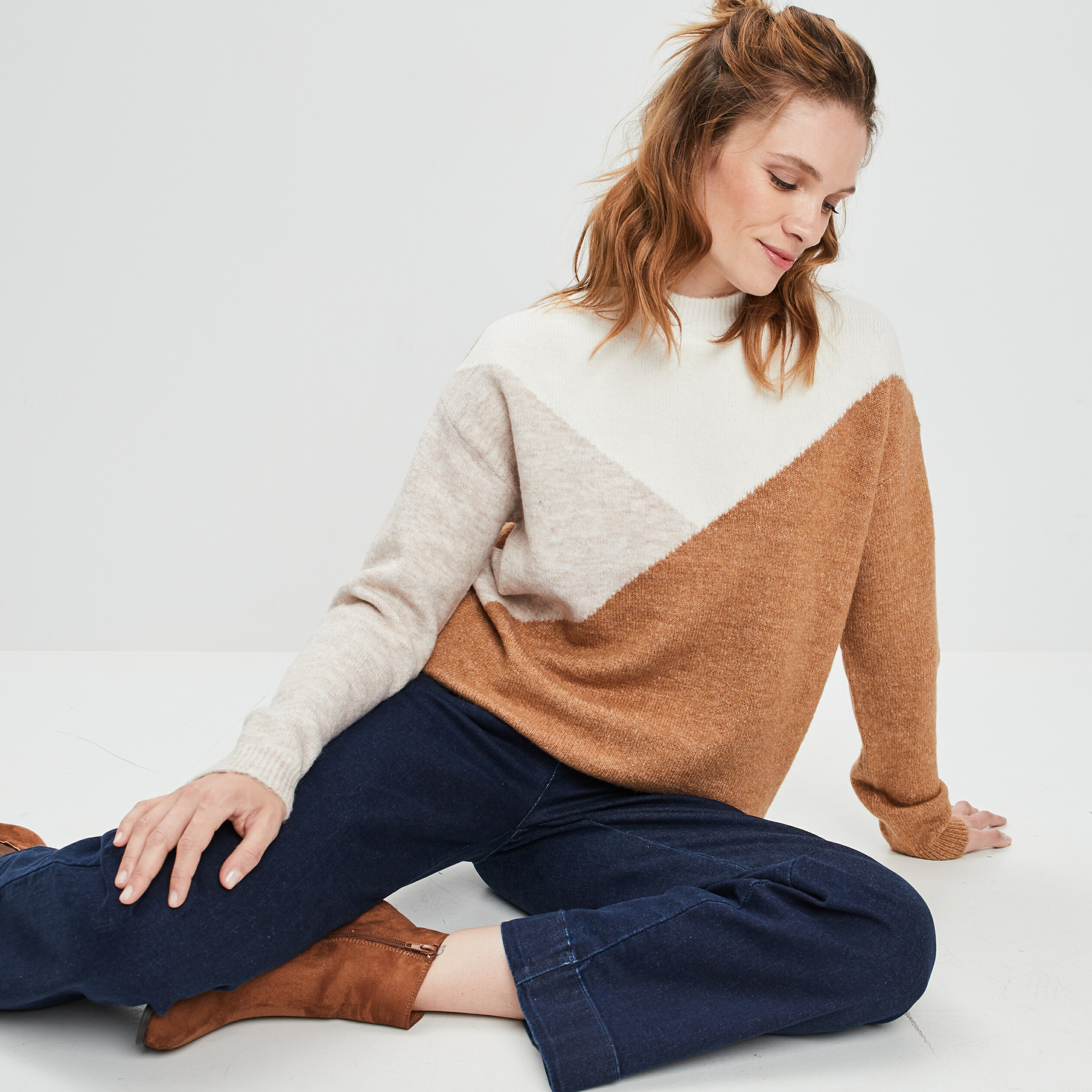 Pull avec col montant sable femme | La Halle