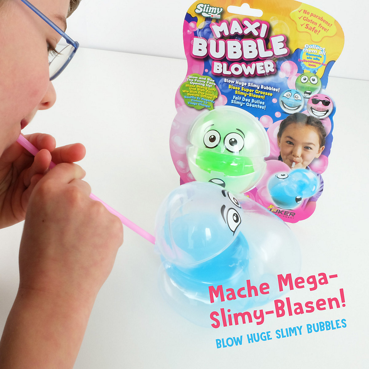 SLIMY® Maxi Bubble mit Bubble-Blower - für supergroße Schleim-Blasen aus extrem dehnbarem Slime, Spielmasse für Kinder