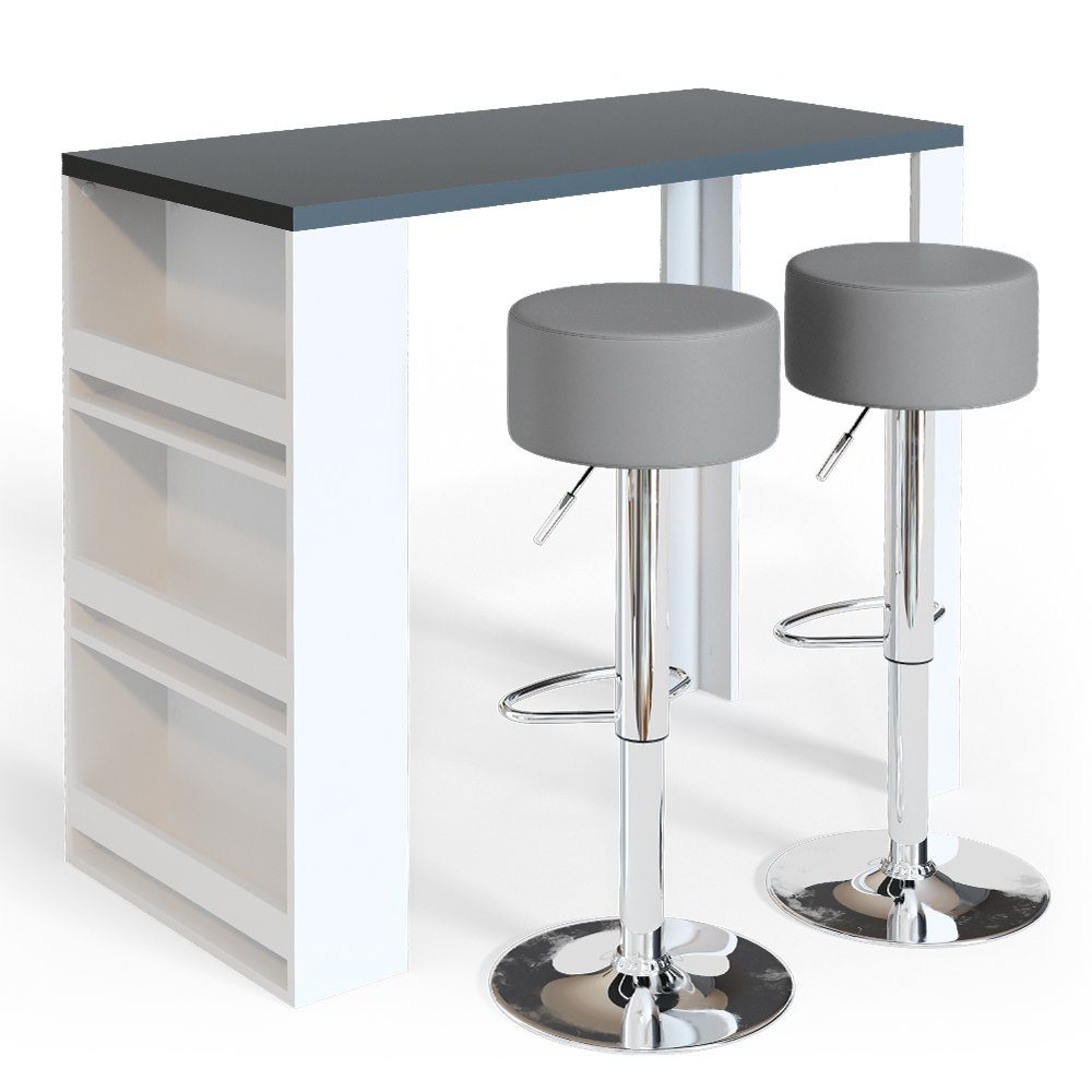 Vicco Bartisch Bartresen Stehtisch Bistrotisch Anthrazit Weiß inkl. Hocker
