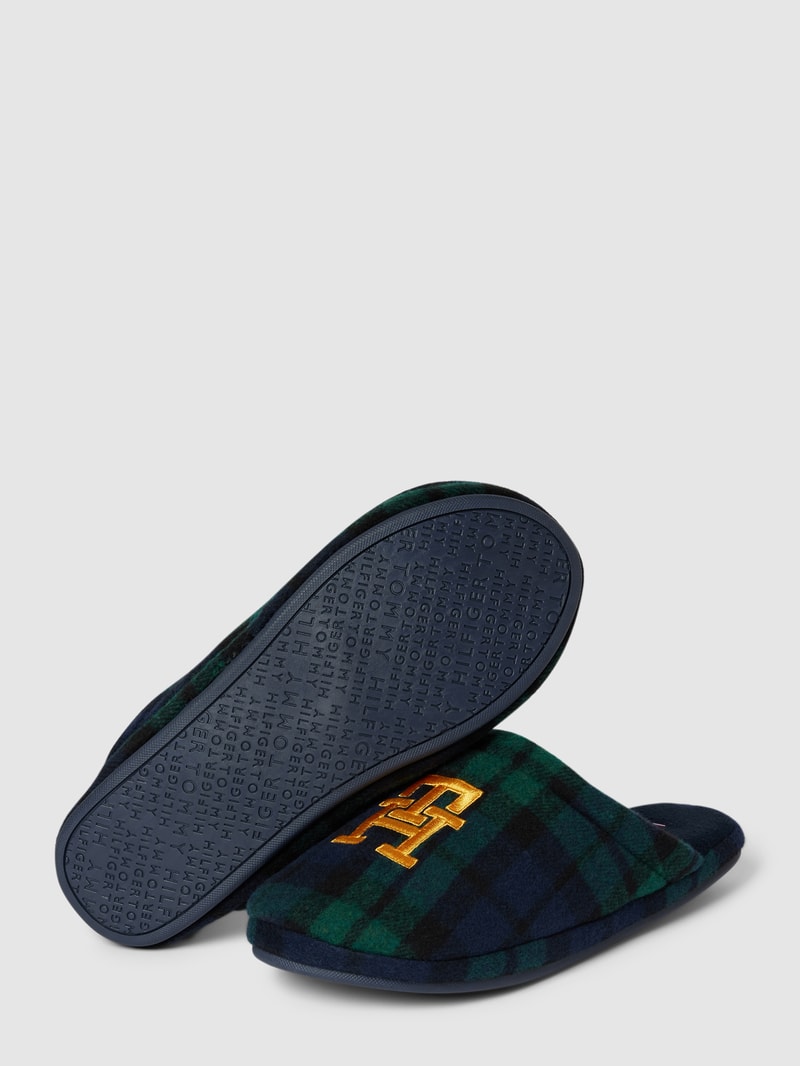 Hausschuhe mit Tartan-Karo in bottle