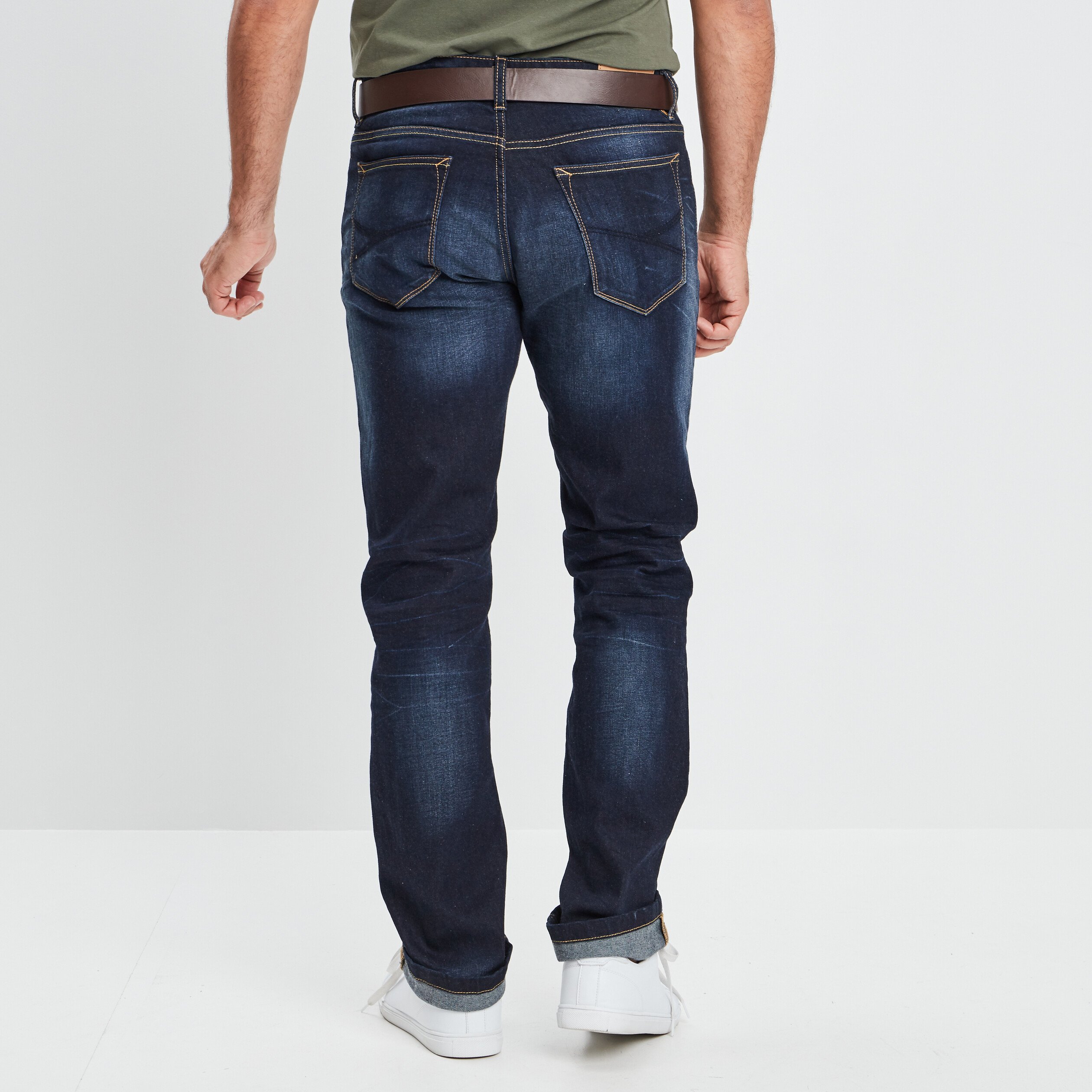 Jeans regular ceinturé denim brut homme | La Halle