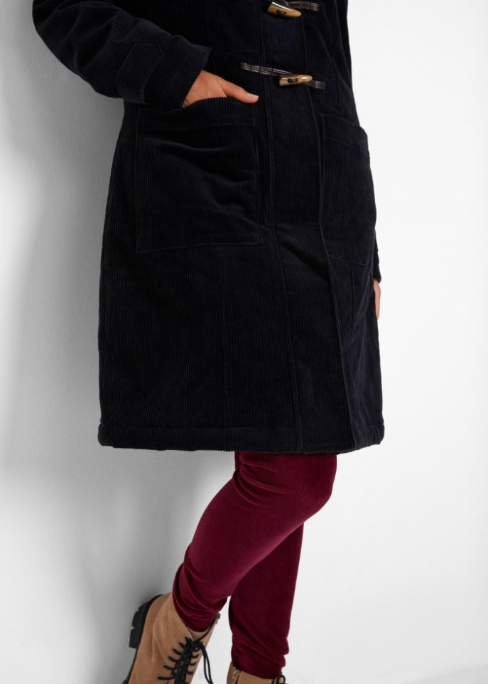 Gefütterter Cord-Dufflecoat, halblang