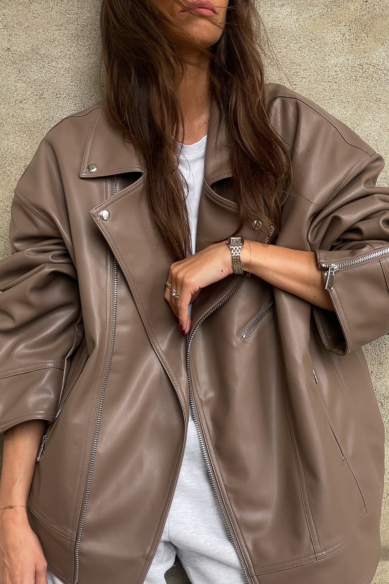 Übergroße PU-Jacke