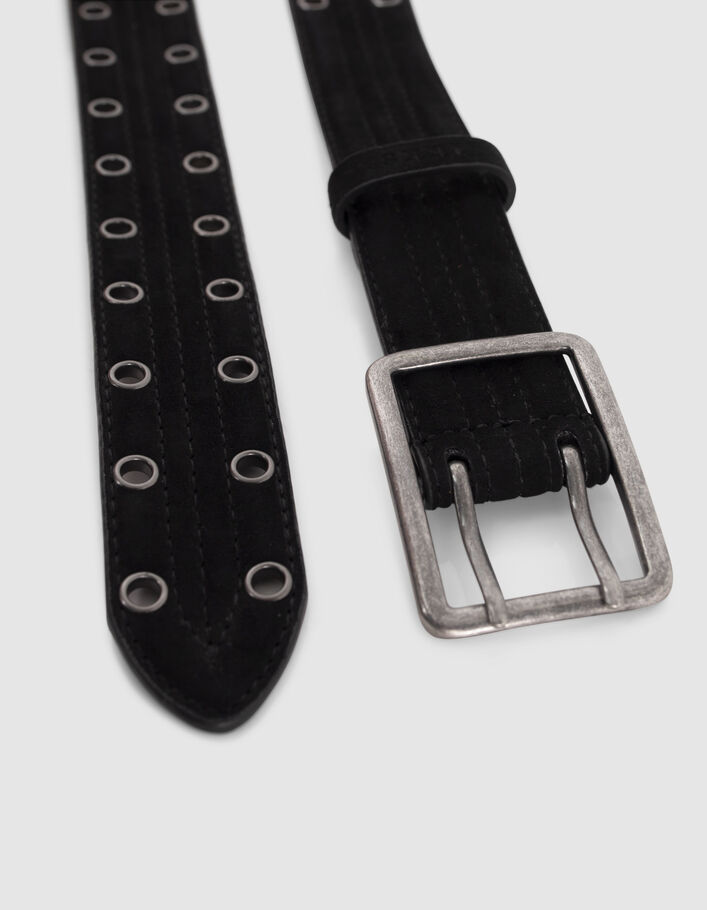 Ceinture noire cuir velours matelassé à œillets Femme