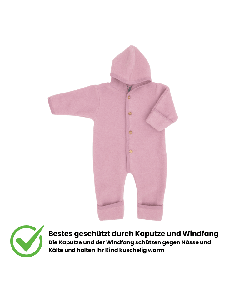 Kinderhaus Blaubär Baby-Overall mit Kapuze, Holzknöpfen & Mulltuch Blaubaer in Rosenholz Melange günstig kaufen 50/56