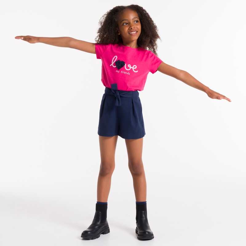 T-shirt manches courtes message love rose fille