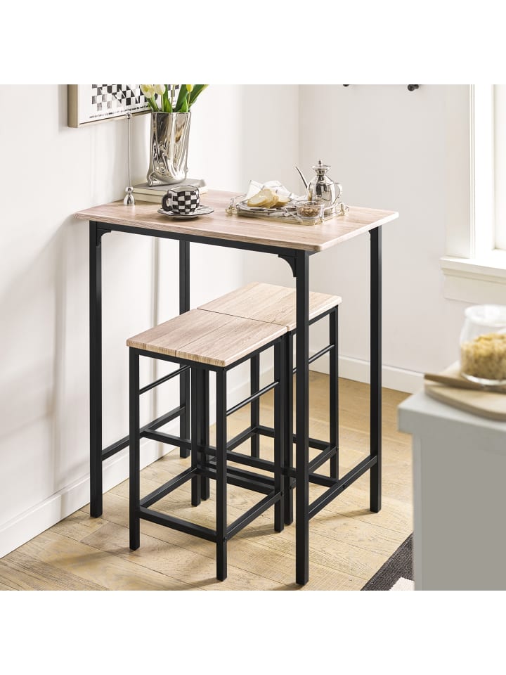 SoBuy Bartisch in Natur und Schwarz - Tisch(B)80 x (H)87 x (T)50cm/Stuhl(B)32 x (H)57 x (T)32cm günstig kaufen onesize