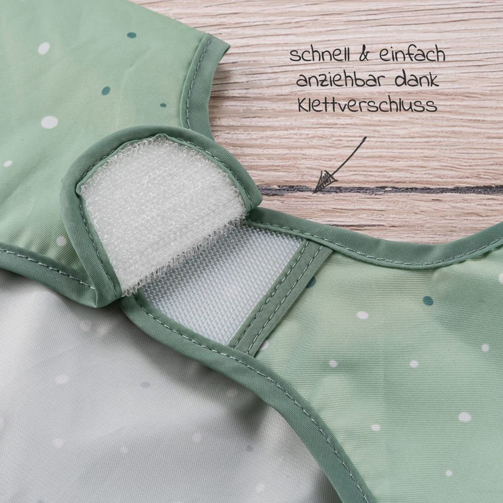 MiaMia Lätzchen Grün, (3-St), Baby Ärmellätzchen 3er Pack mit Auffangschale & Klettverschluss