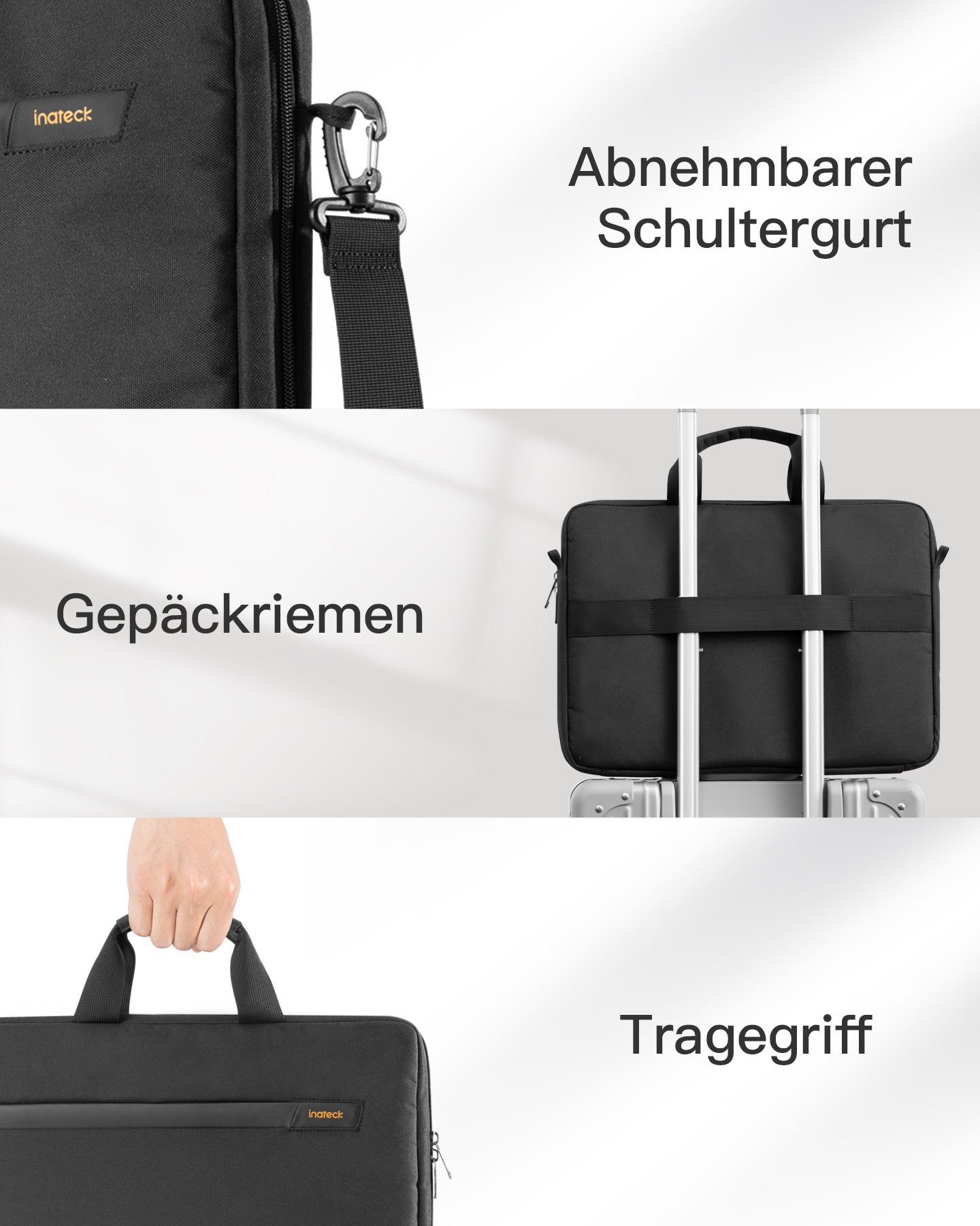 Inateck Laptoptasche 15,6 Zoll Laptop-Hülle 180° TSA Handtasche Umhängetasche
