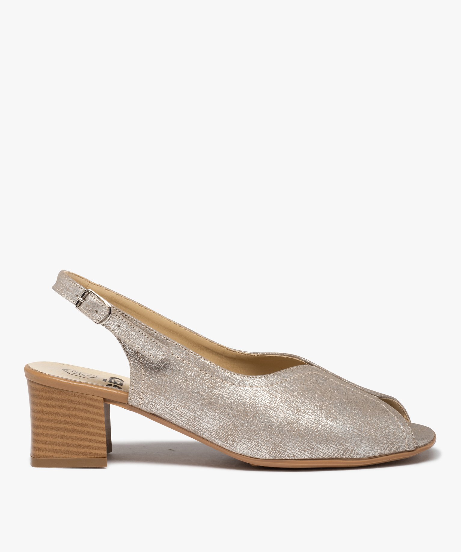 Sandales confort femme à talon dessus toile brillante or | GEMO