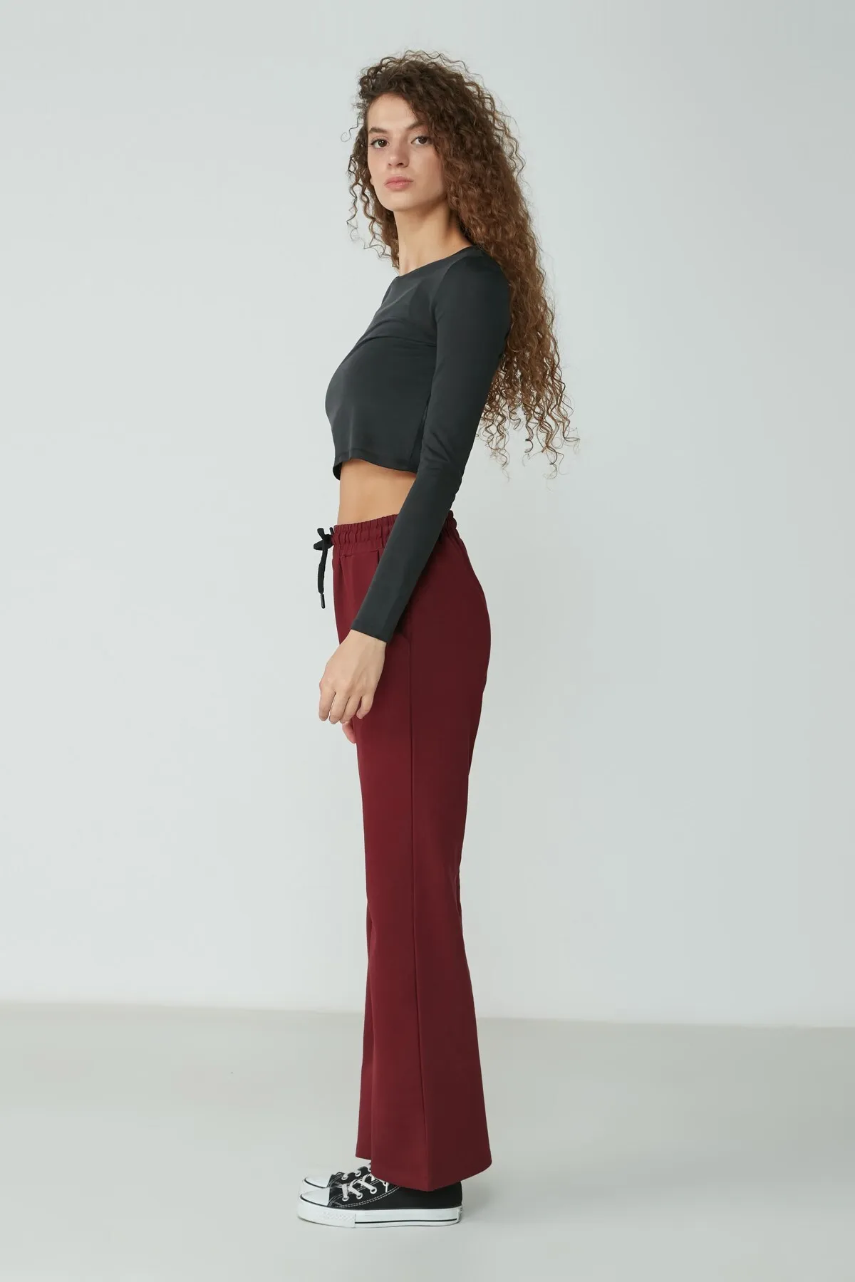 C&City  Jogginghose mit weitem Bein und spanischem Bein, 736 Weinrot