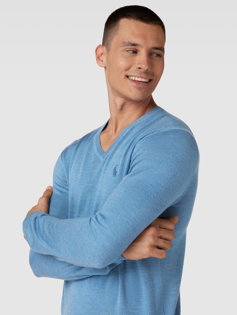 Longsleeve mit Logo-Stitching in hellblau