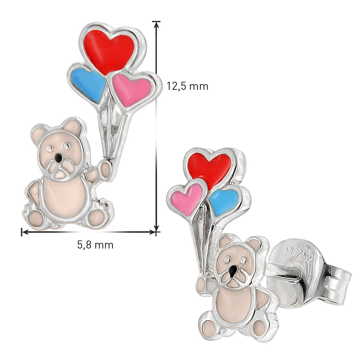 Mädchen-Ohrringe Silber 925 Teddy mit Ballons Ohrstecker