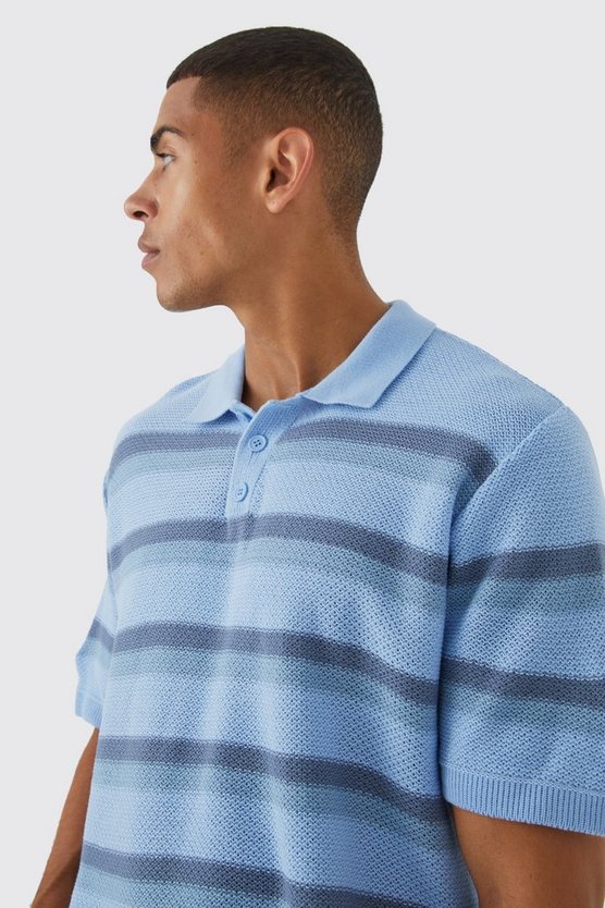 Kastiges gestreiftes Oversize Strick-Poloshirt