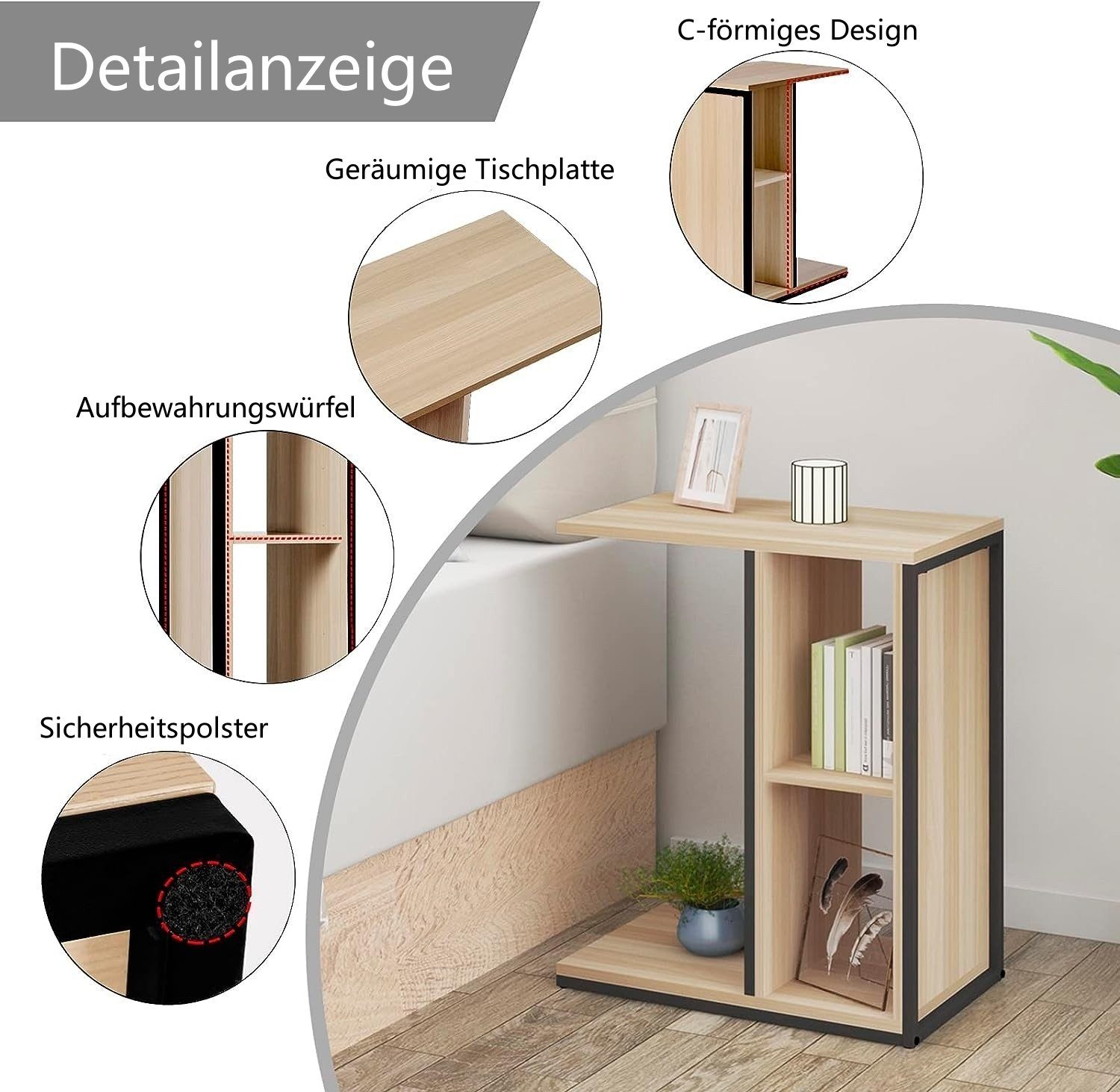 EUGAD Beistelltisch (1-St), mit Tischplatte, in C-Form aus Holz