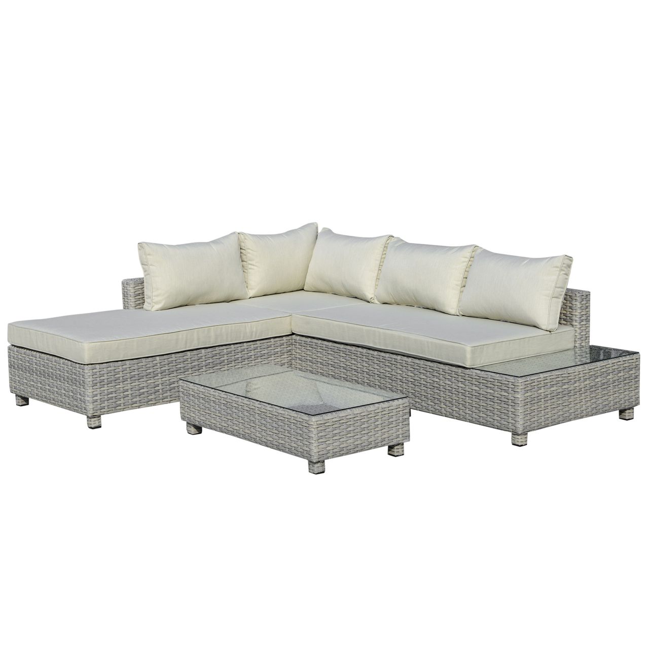 Outsunny 3-tlg. Polyrattan Gartenmöbel Set Gartengarnitur mit Beistelltisch