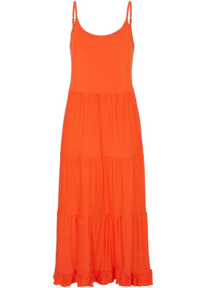 Shirtkleid mit Volants und verstellbaren Spaghetti-Trägern in Midi-Länge, A-Line
