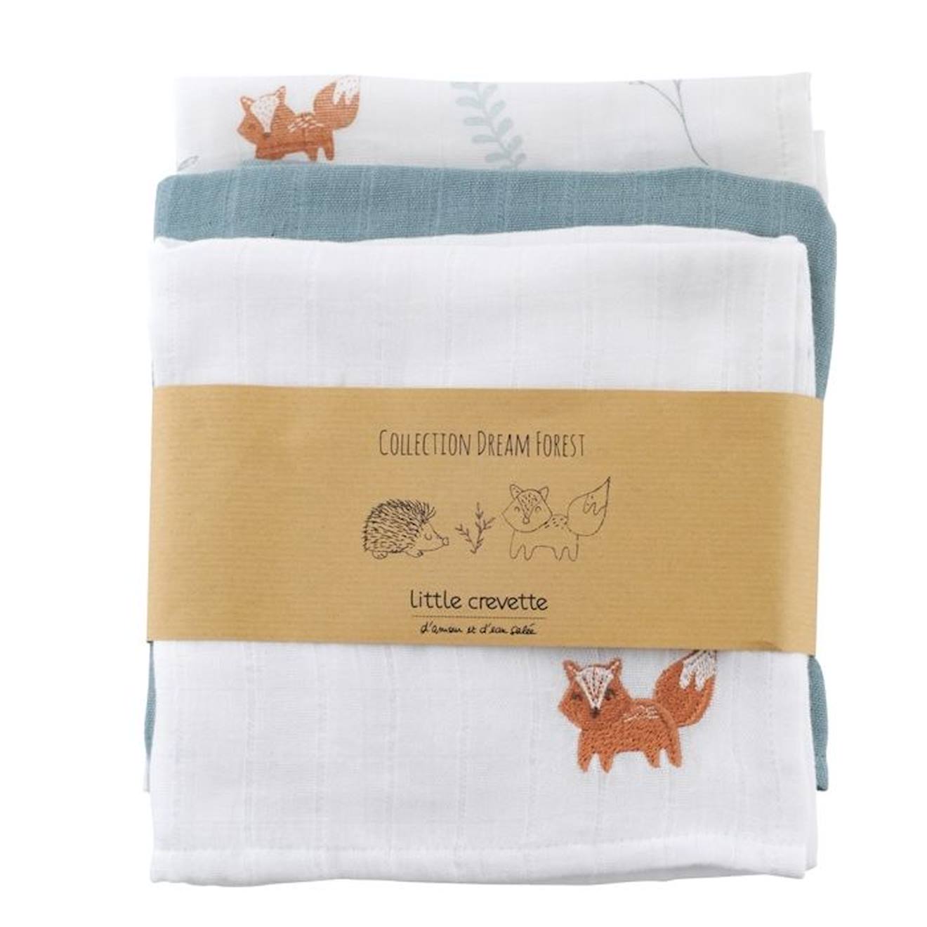 Lot de 3 langes en coton bio* Dream Forest beige
