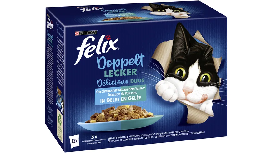 PURINA FELIX So gut wie es aussieht Doppelt Lecker in Gelee Geschmacksvielfalt aus dem Wasser Katzennassfutter 1020 g