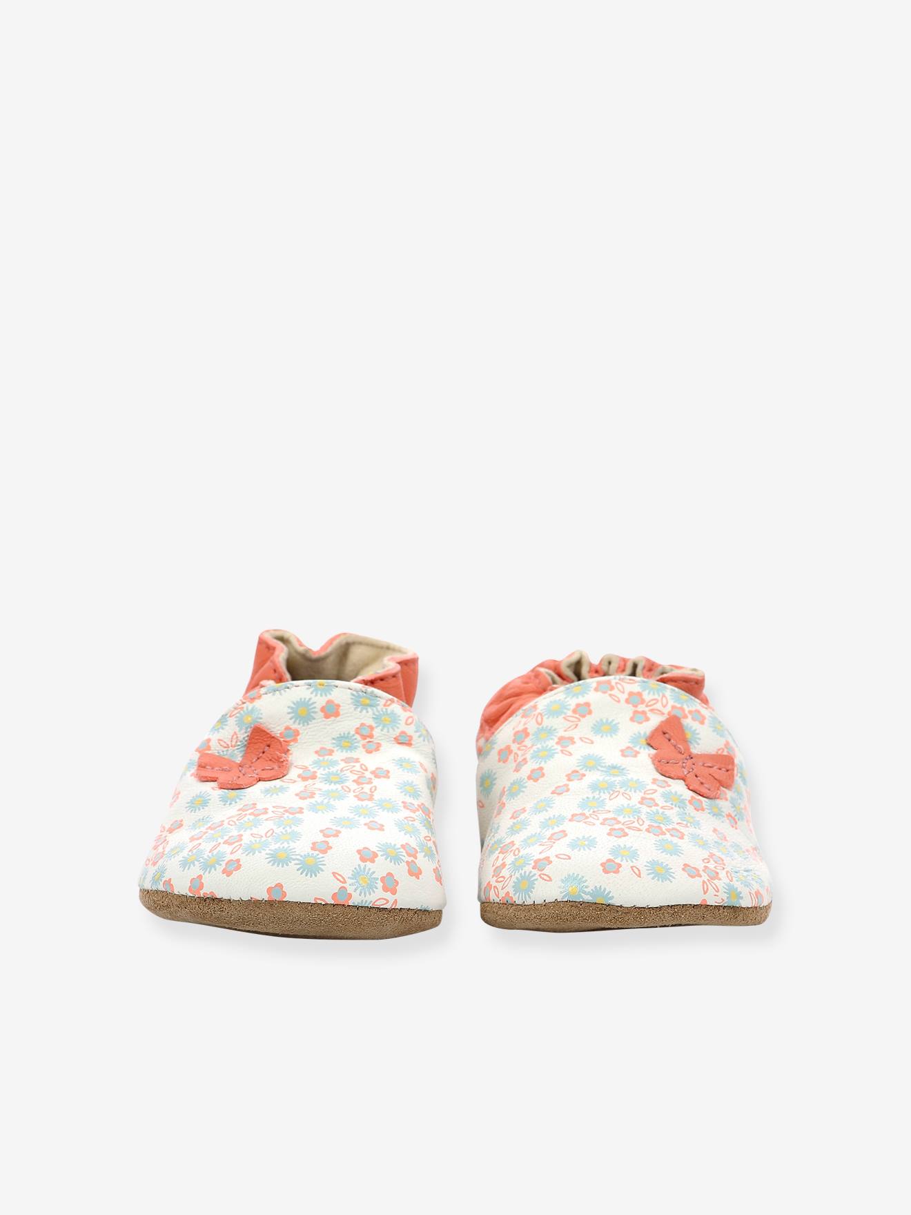 Chaussons cuir souple bébé Daisy Summer ROBEEZ© blanc imprimé