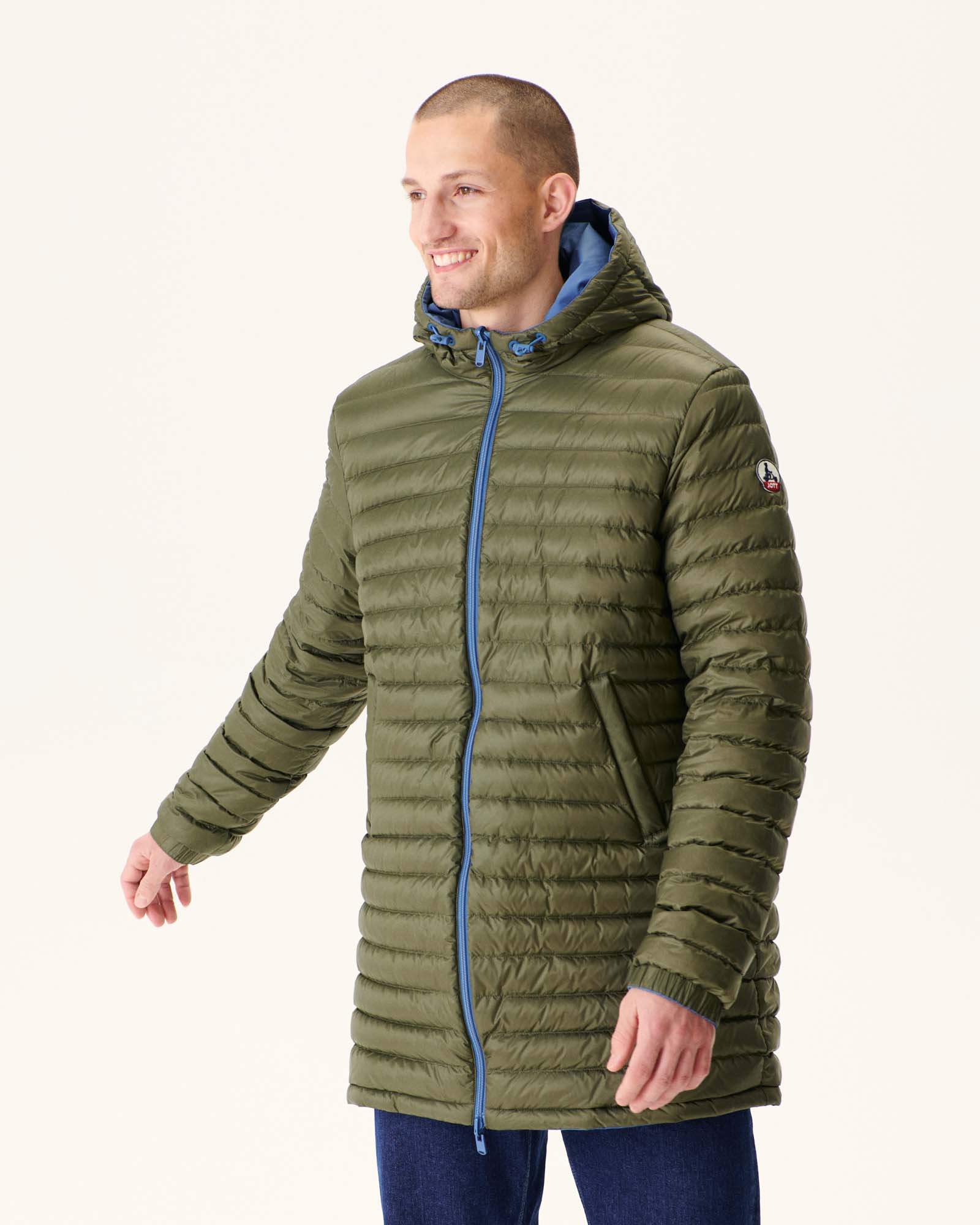 Doudoune longue réversible à capuche Bleu jeans/Army Amsterdam