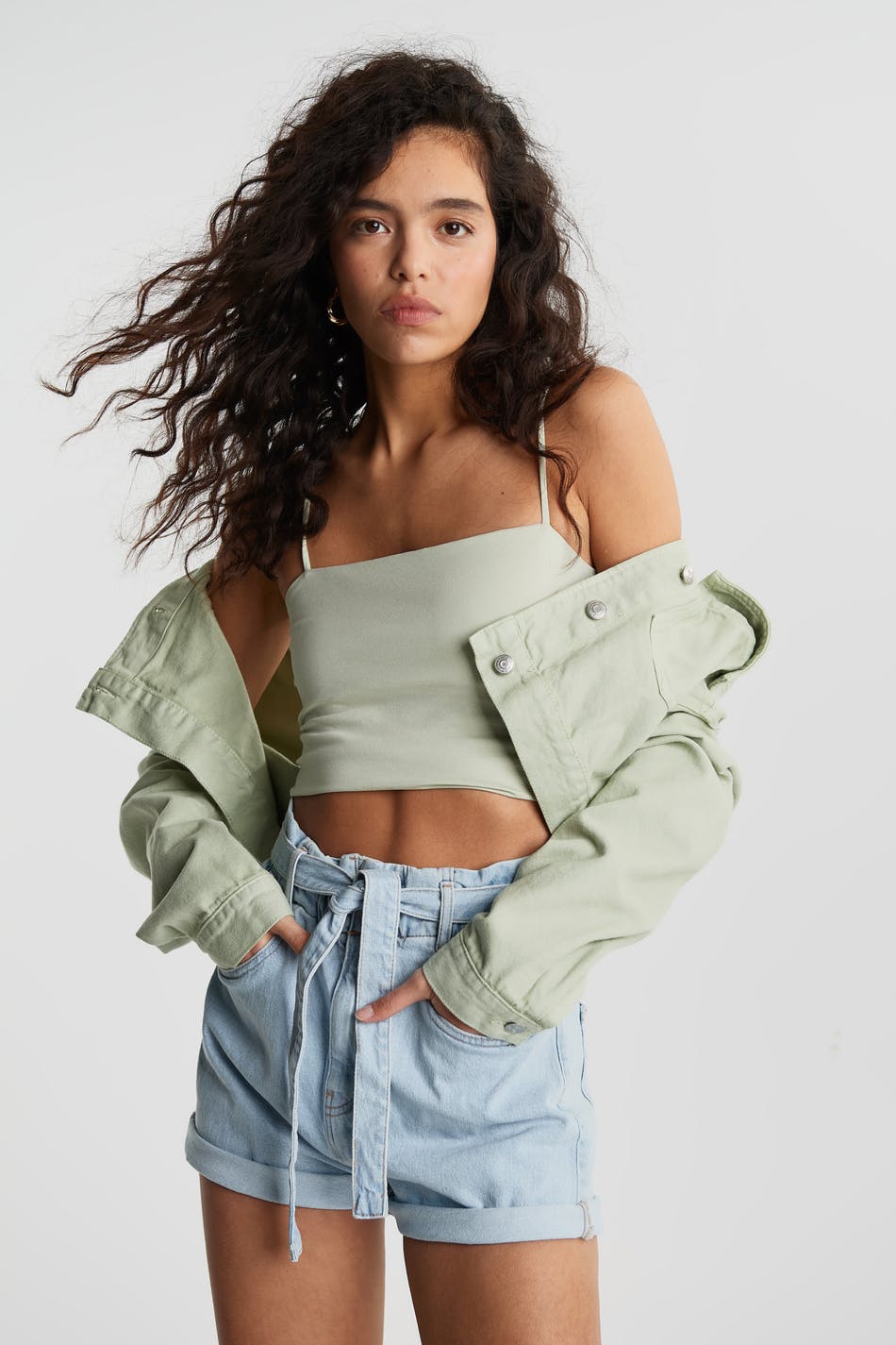 Paperbag denim shorts
