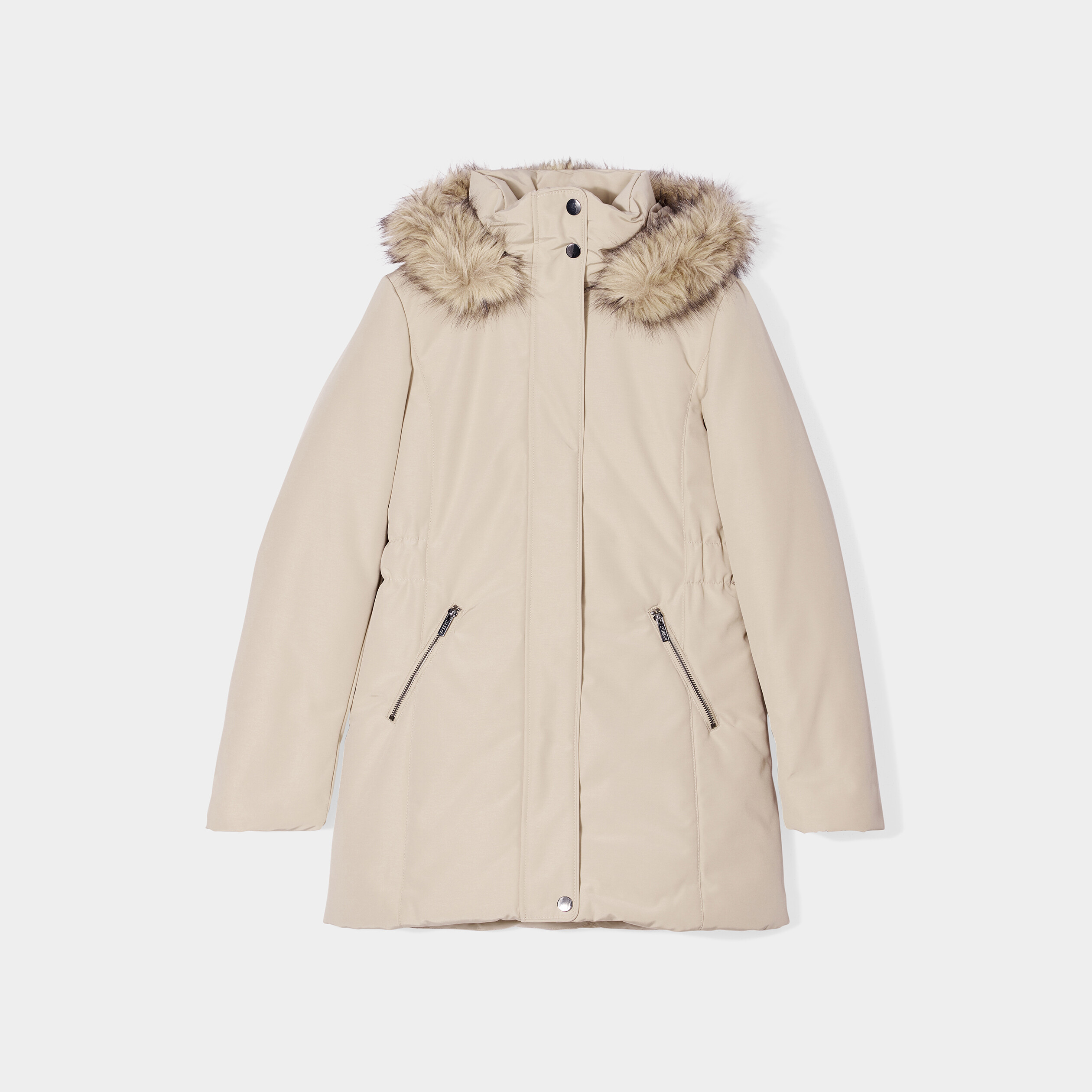 Parka mi-longue à capuche fourrure beige femme | La Halle