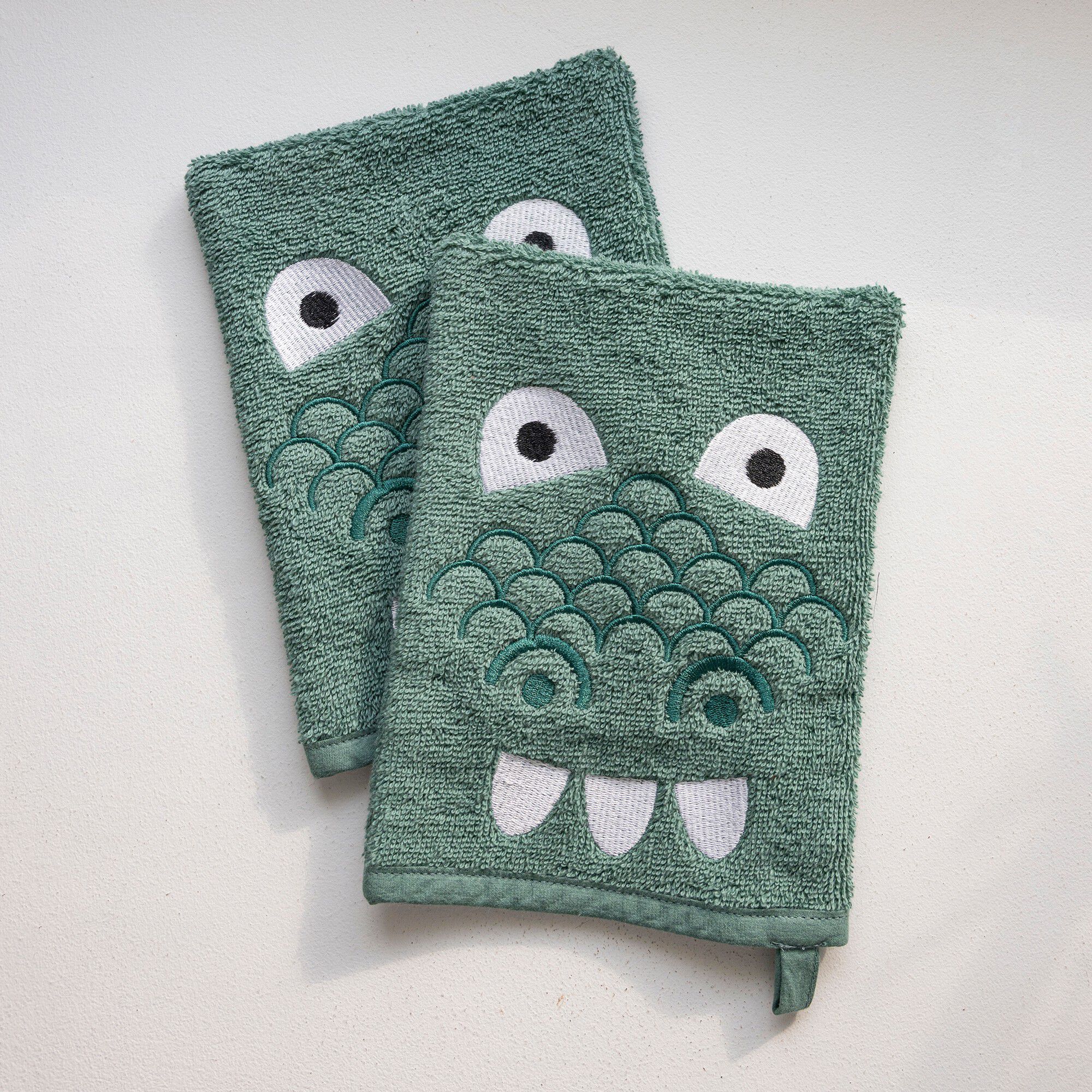 Collection éponge enfant brodée dinosaure coton