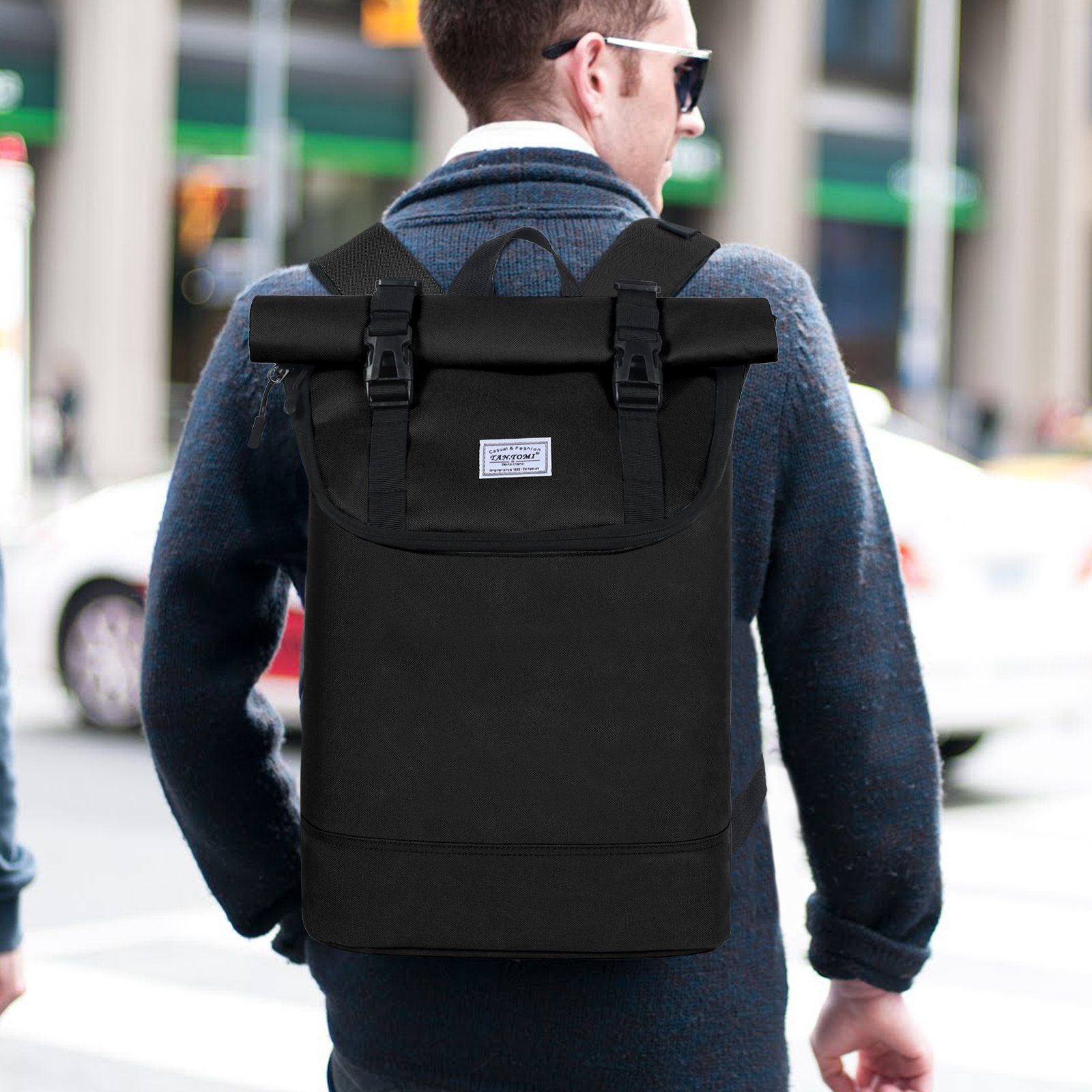 TAN.TOMI Laptoprucksack Rucksack Damen Herren Wasserdichter Leichter, Lässiger Rucksack, mit Laptopfach bis 17 zoll, Modern Rolltop Daypack
