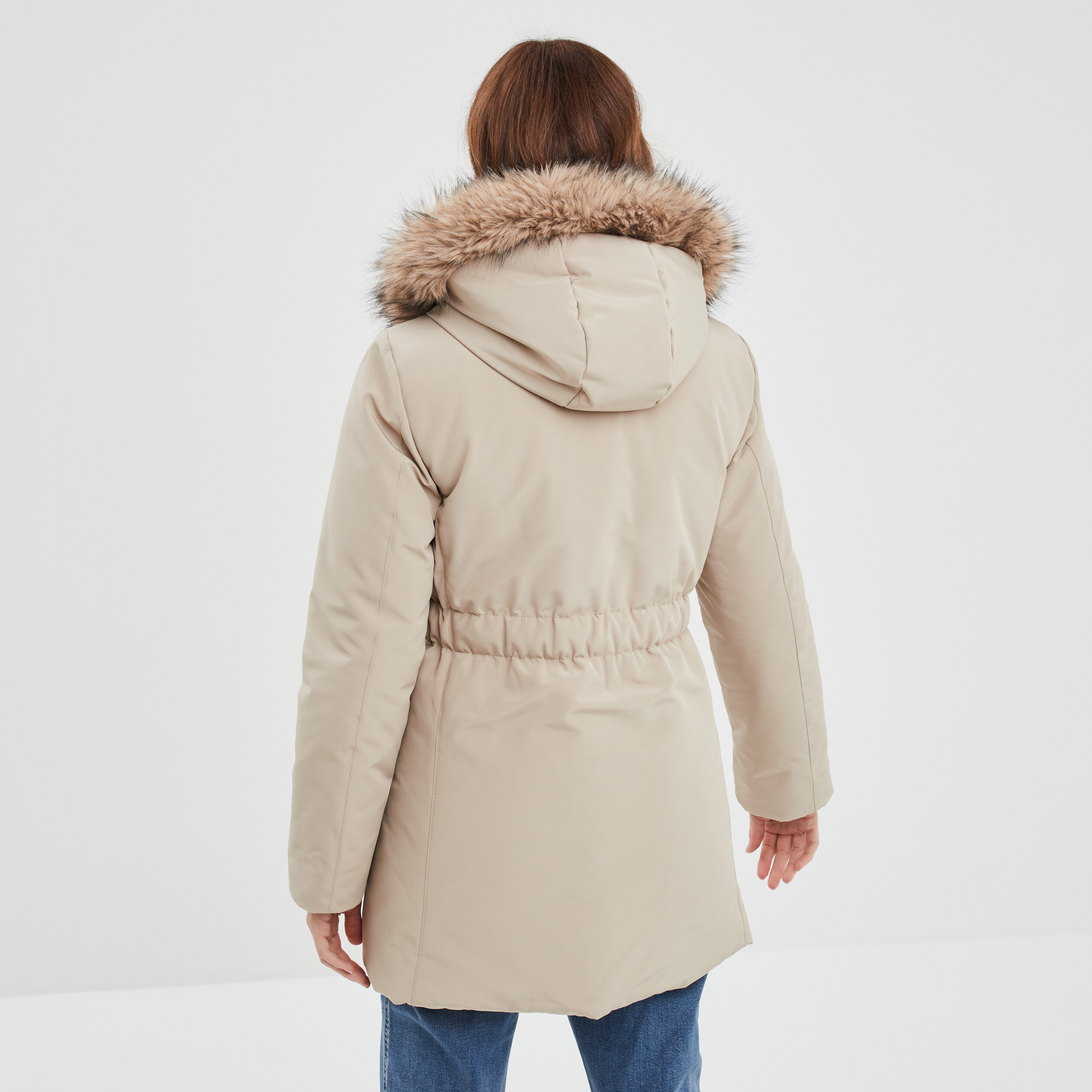 Parka mi-longue à capuche fourrure beige femme | La Halle