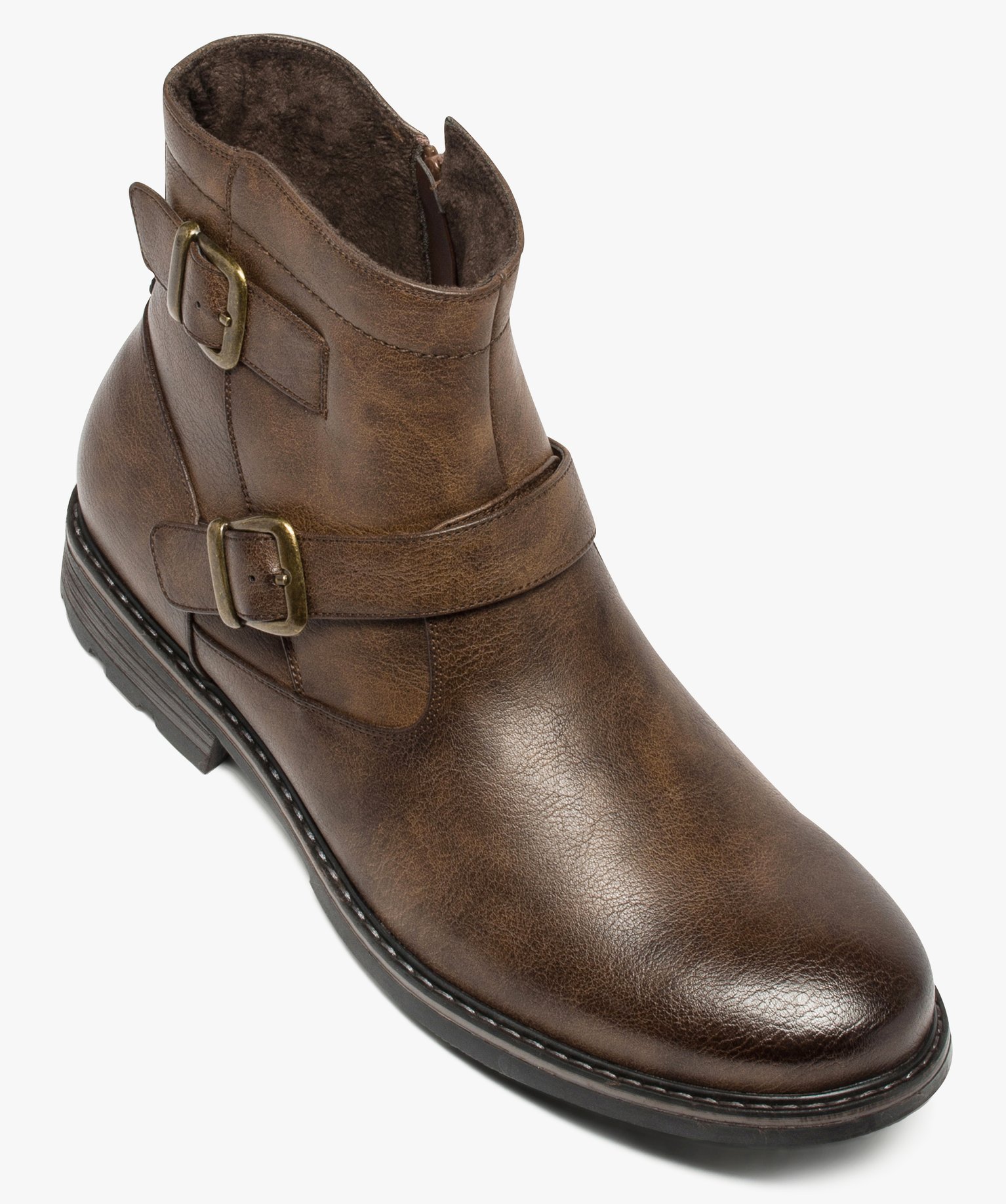 Boots homme à boucles décoratives et doublure chaude marron | GEMO