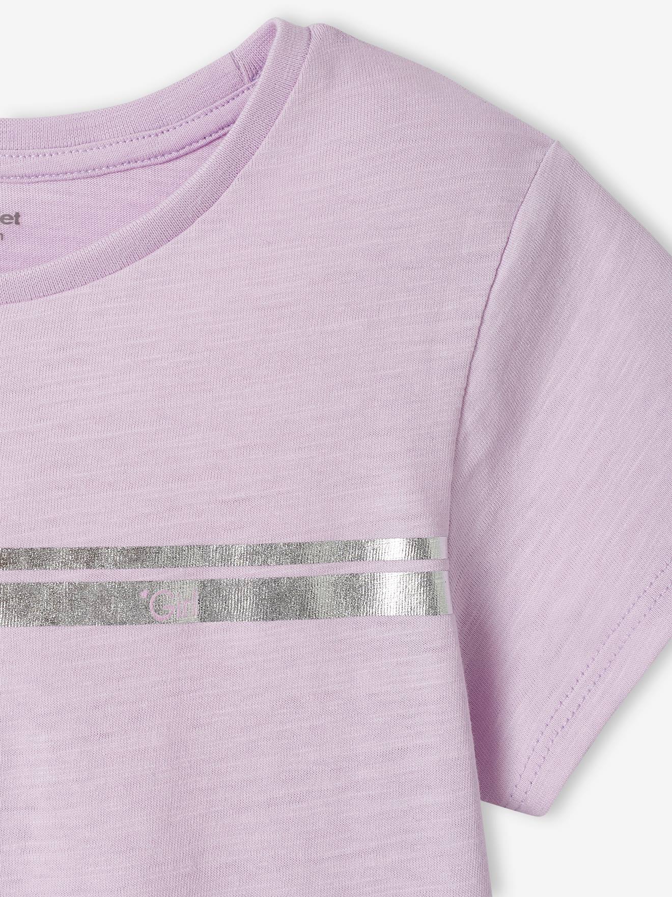 Vertbaudet Mädchen Sport-T-Shirt mit Glanzstreifen BASIC Oeko-Tex - wollweiß