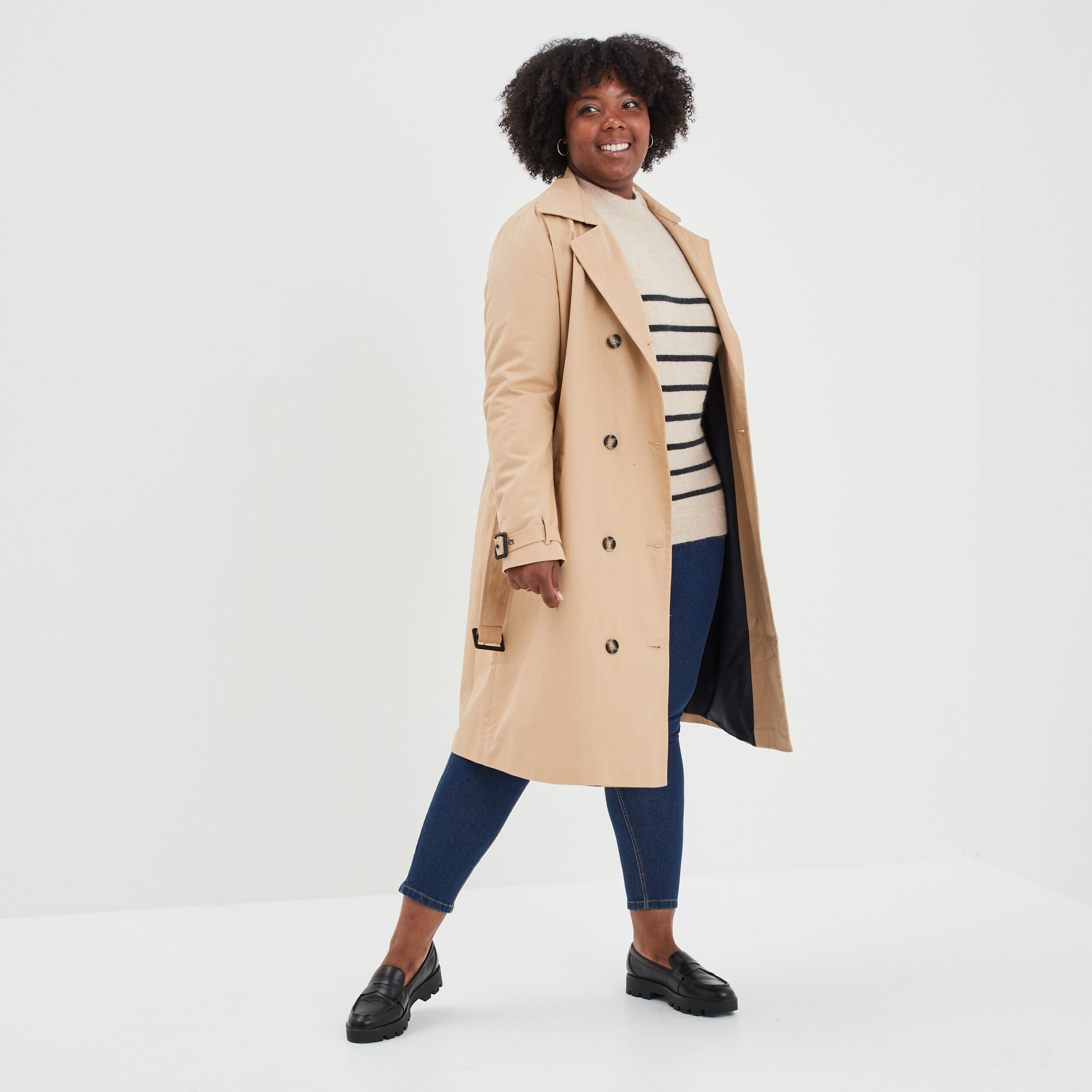 Trench long cintré ceinturé beige femme grande taille | La Halle
