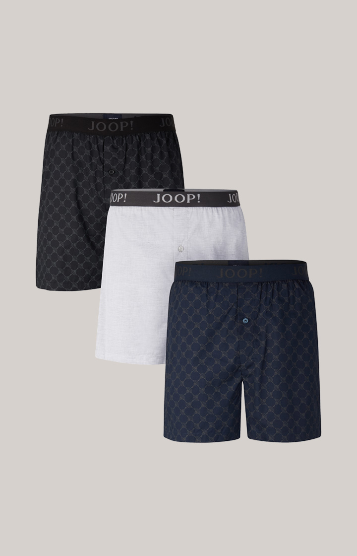 3er-Pack Fine Cotton Boxer in Hellgrau/Schwarz/Dunkelblau