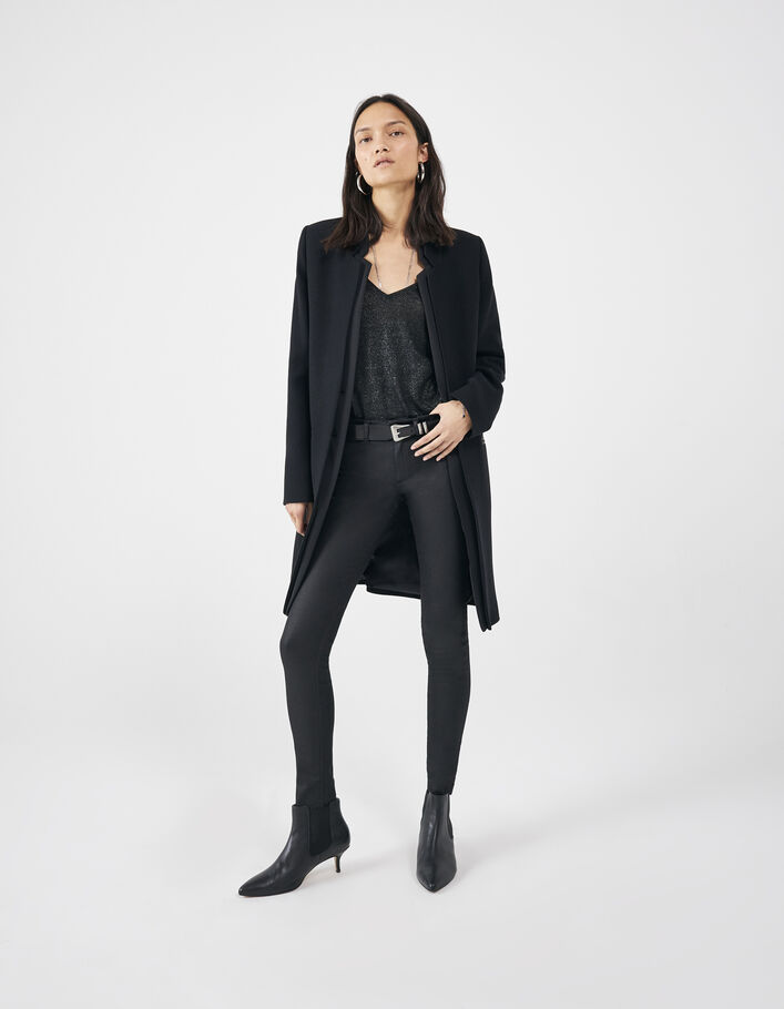 Tee-shirt noir en lin foil détails clous bijous femme