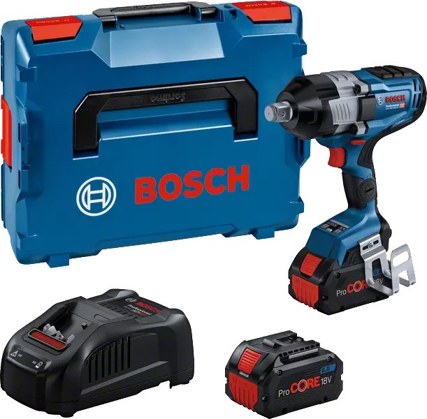 „Bosch GDS 18V-1600 HC Professional“ smūginis veržliasukis, 3/4 colio, 18 V, 8,0 Ah, „ProCore“ L formos dėžutėje, su mėlynu korpusu